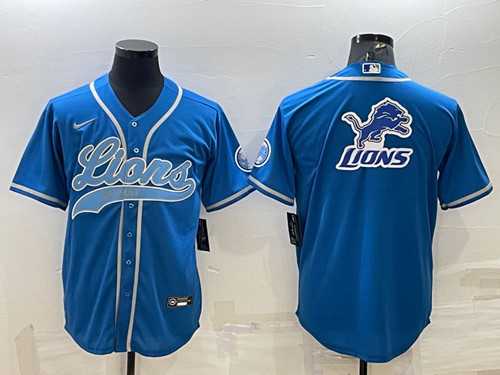 Mens Detroit Lions Blue Team Big Logo With Patch Cool Base Stitched Baseball Jersey->detroit lions->NFL Jersey